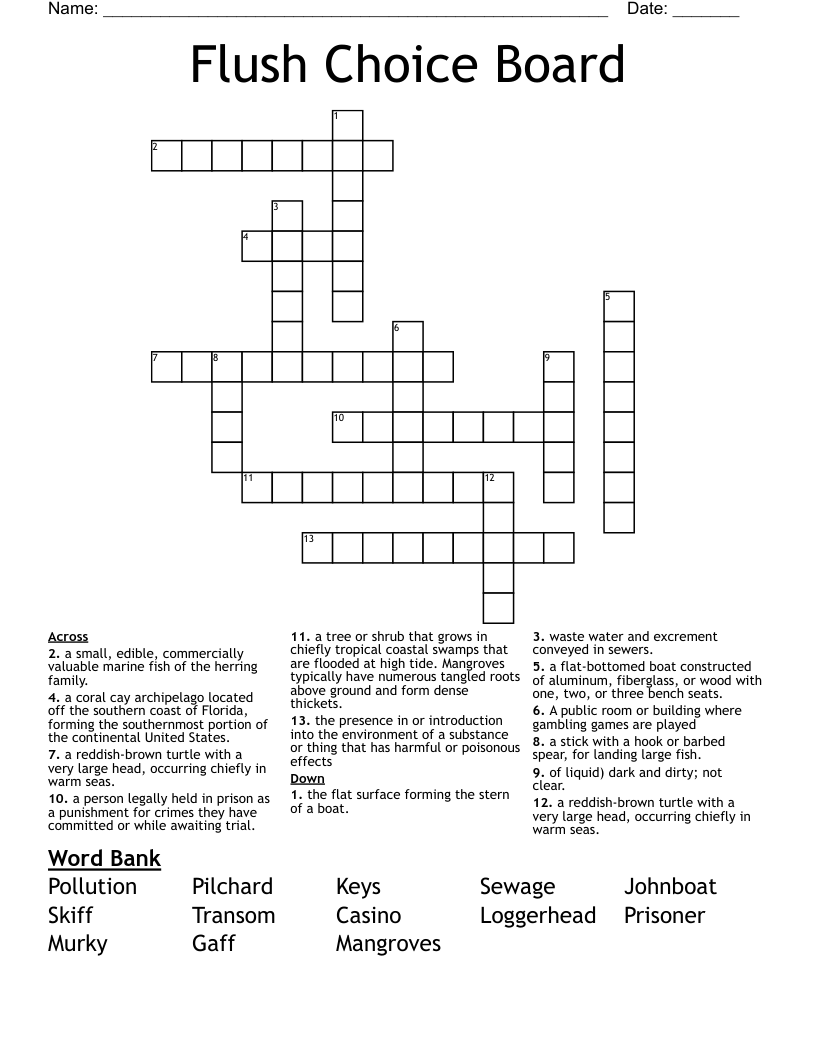Flush Choice Board Crossword
