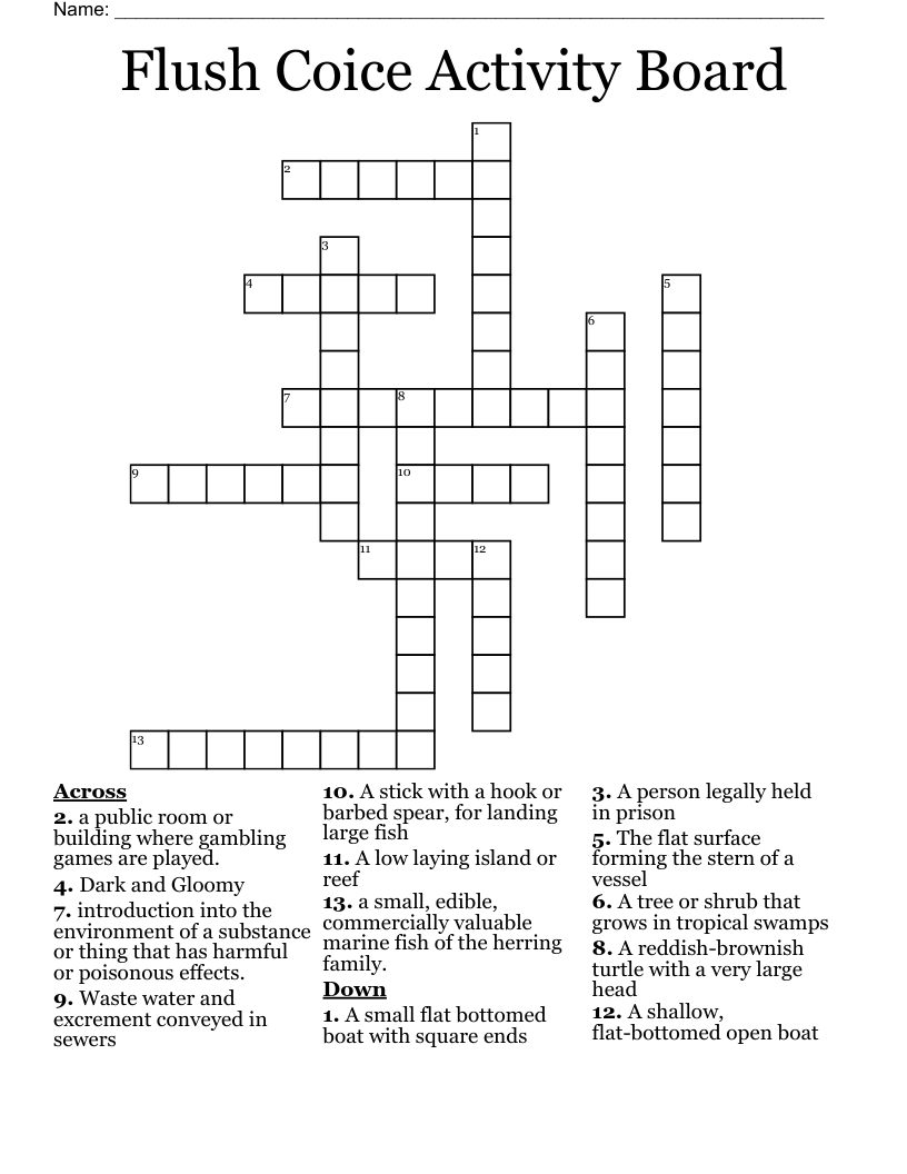 Flush Coice Activity Board Crossword