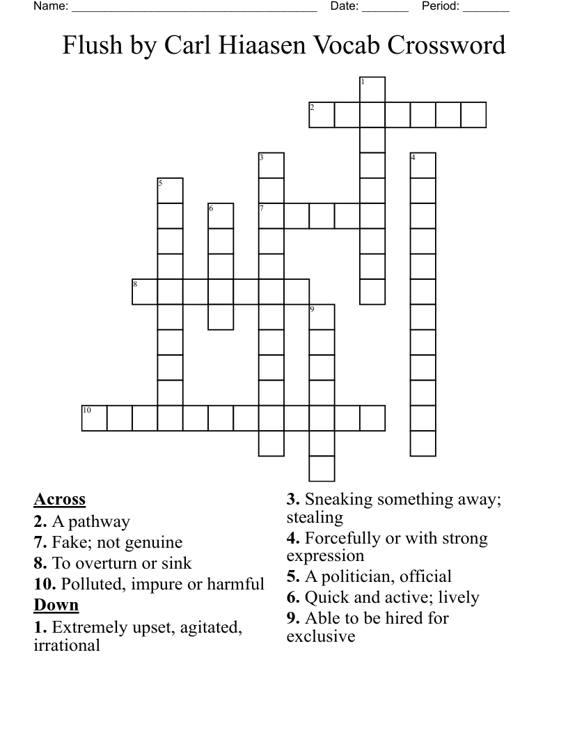 Flush by Carl Hiaasen Vocab Crossword 