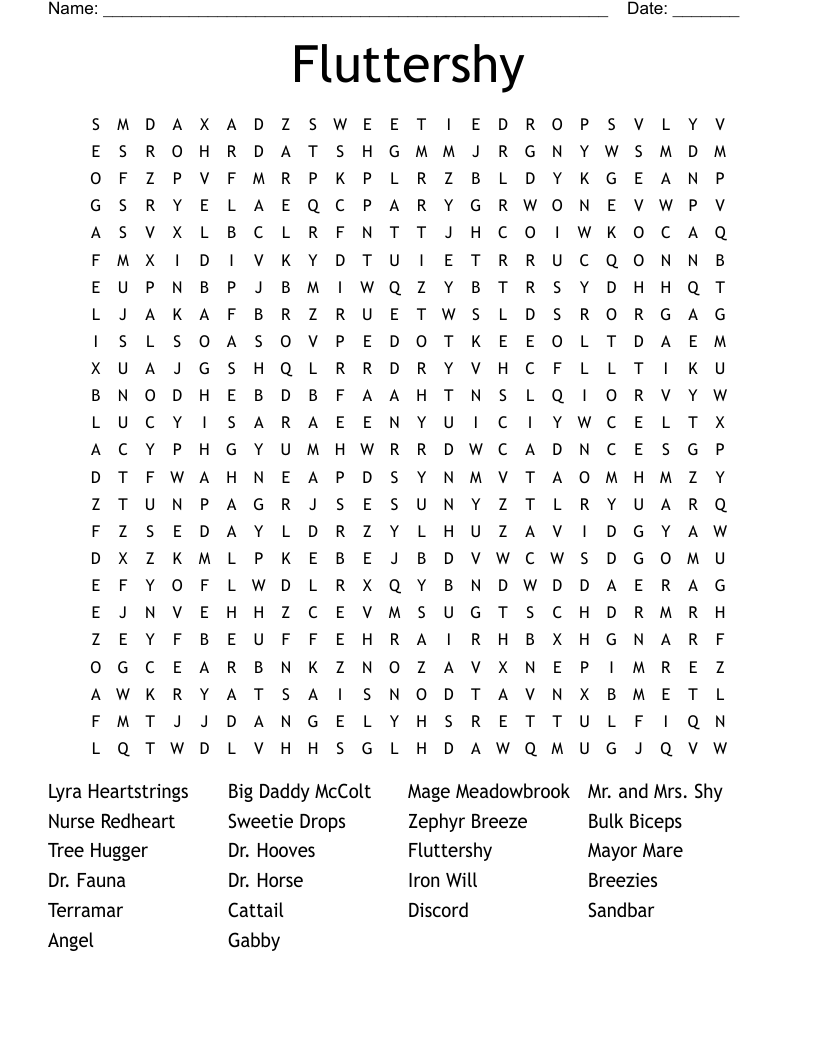 Fluttershy Word Search