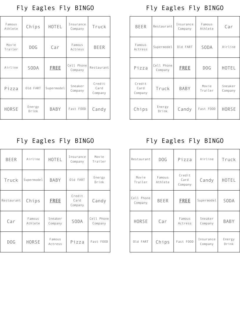 Fly Eagles Fly BINGO