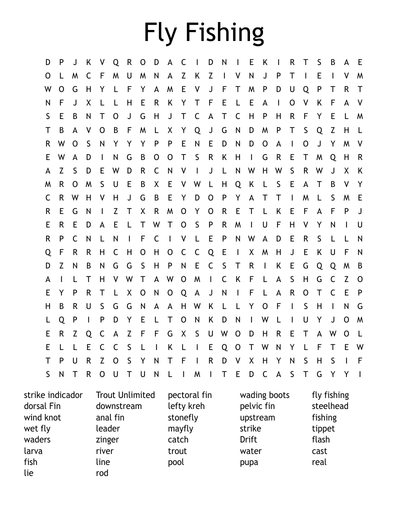 Fly Fishing Word Search
