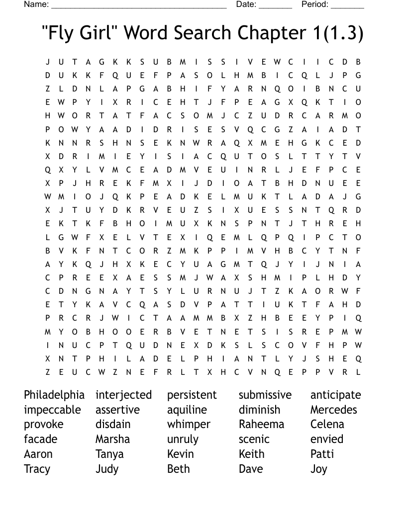 "Fly Girl" Word Search Chapter 1(1.3)