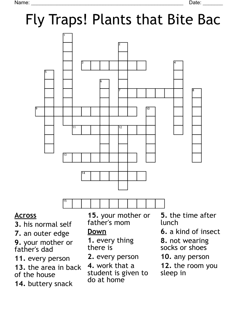 Fly Traps! Plants that Bite Bac Crossword