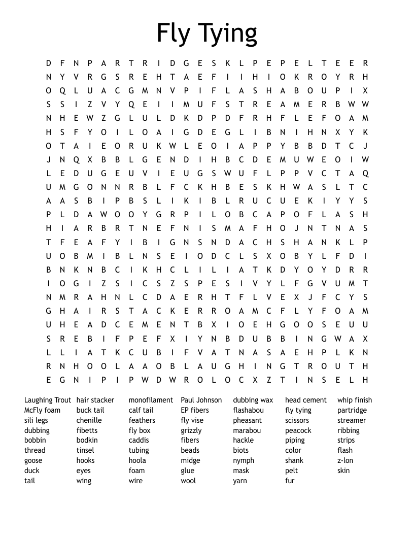 Fly Tying Word Search