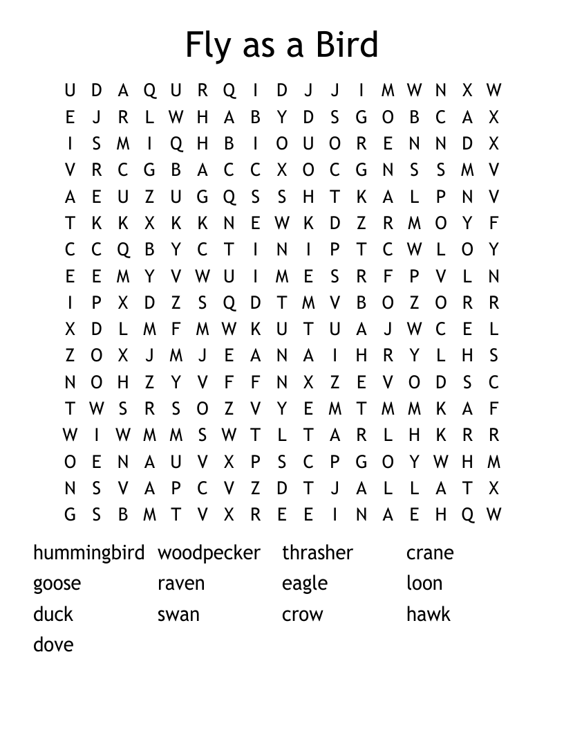 Fly as a Bird Word Search