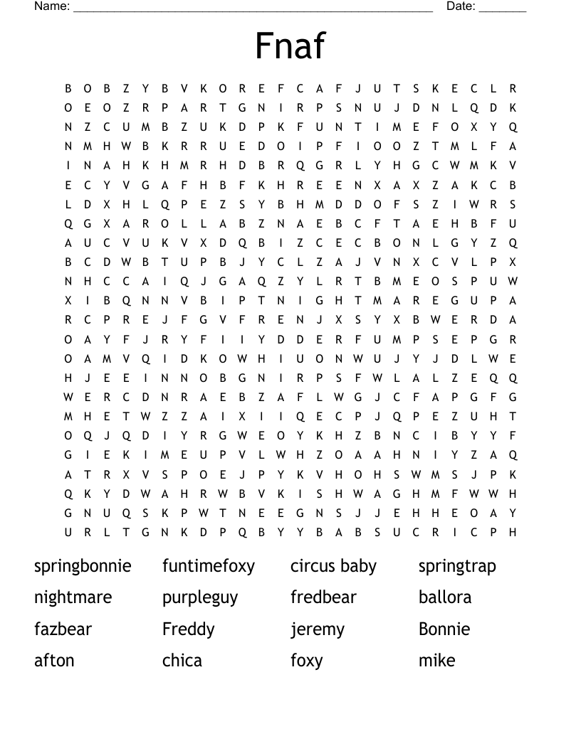 Fnaf Word Search