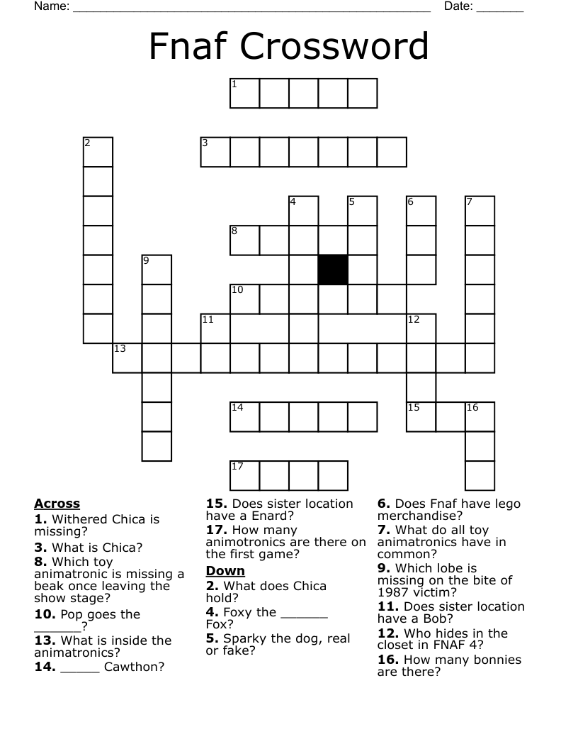 Fnaf Crossword