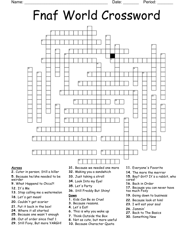 Fnaf World Crossword