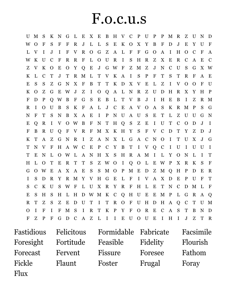 F.o.c.u.s Word Search