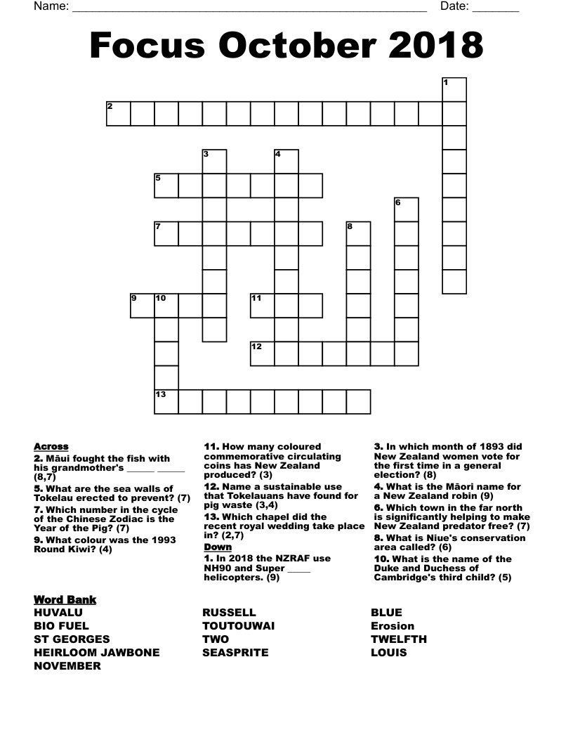 Focus October 2018 Crossword