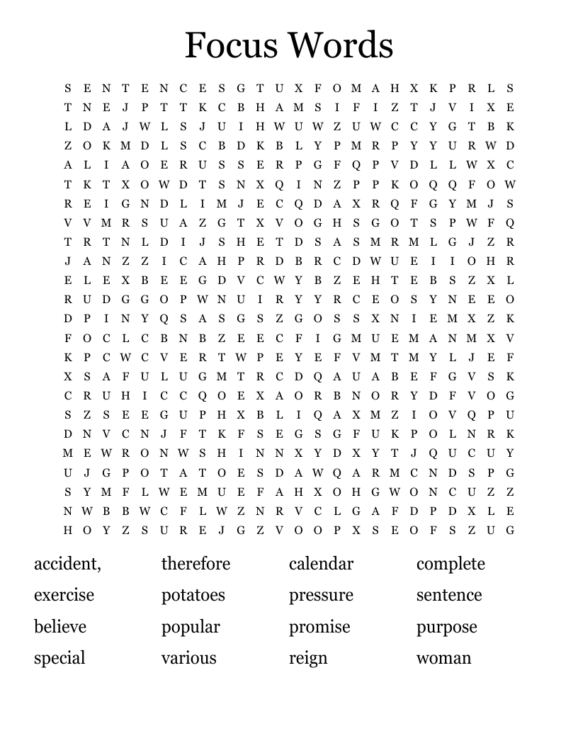 Focus Words Word Search