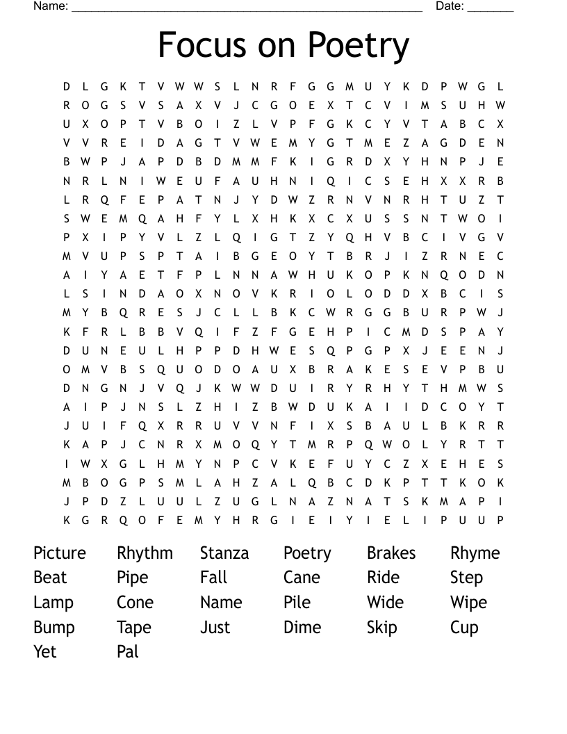 Focus on Poetry  Word Search