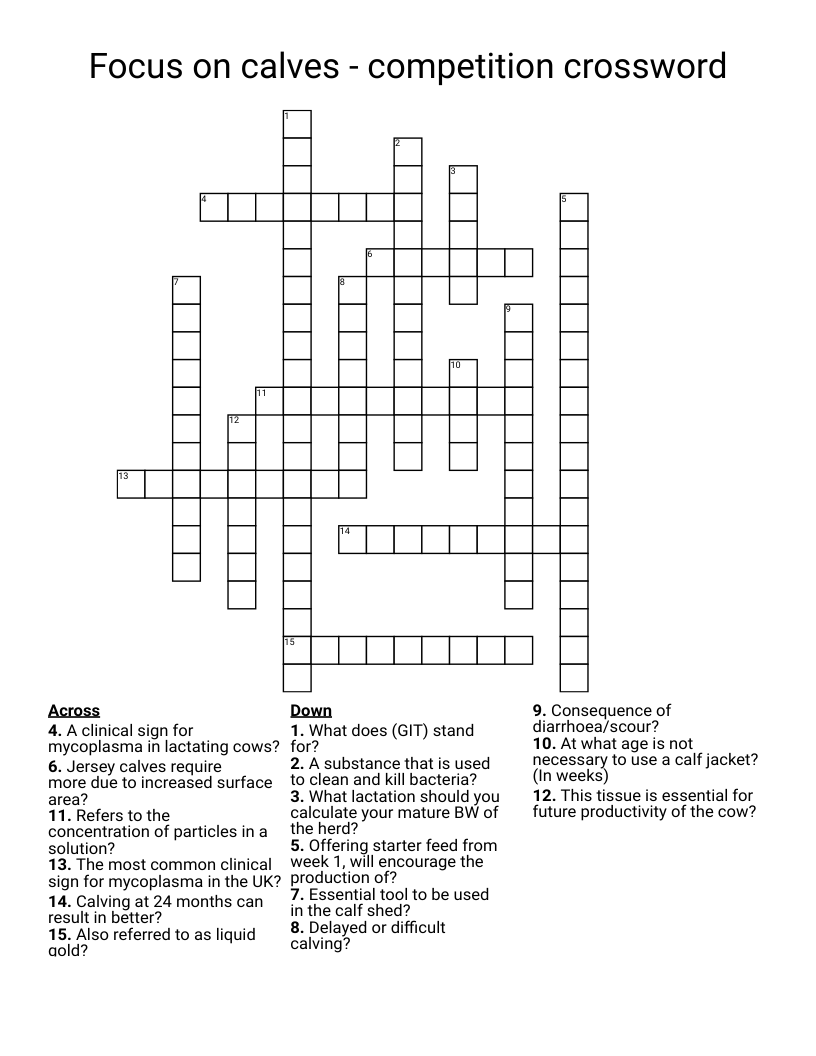 Focus on calves - competition crossword 