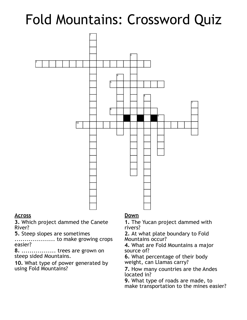 Fold Mountains: Crossword Quiz