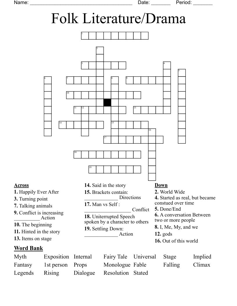 Folk Literature/Drama Crossword