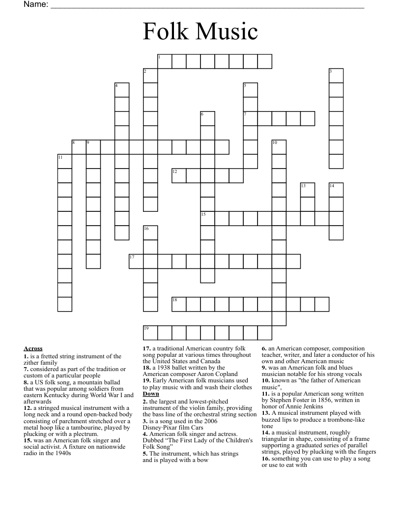Folk Music  Crossword