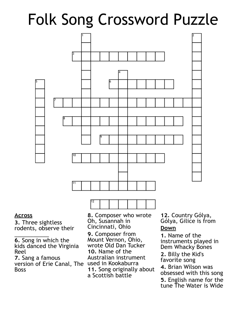 Folk Song Crossword Puzzle