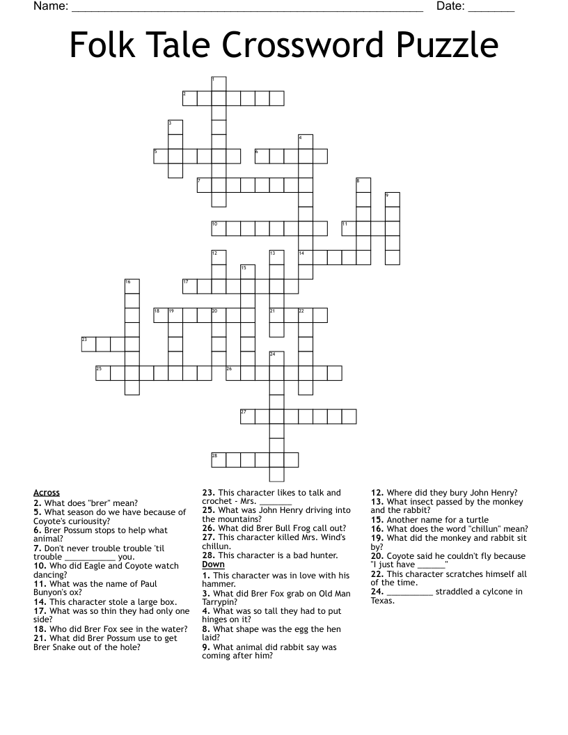 Folk Tale Crossword Puzzle