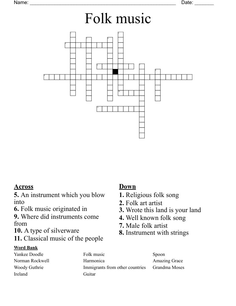 Folk music  Crossword