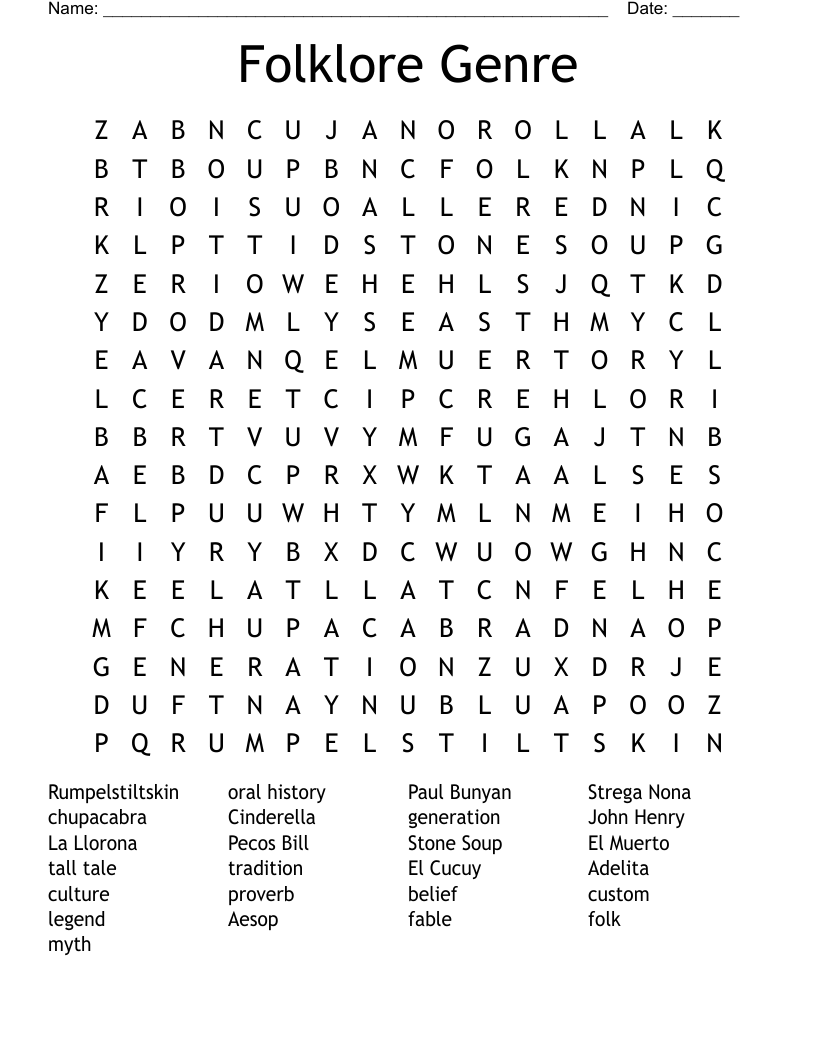 Folklore Genre Word Search