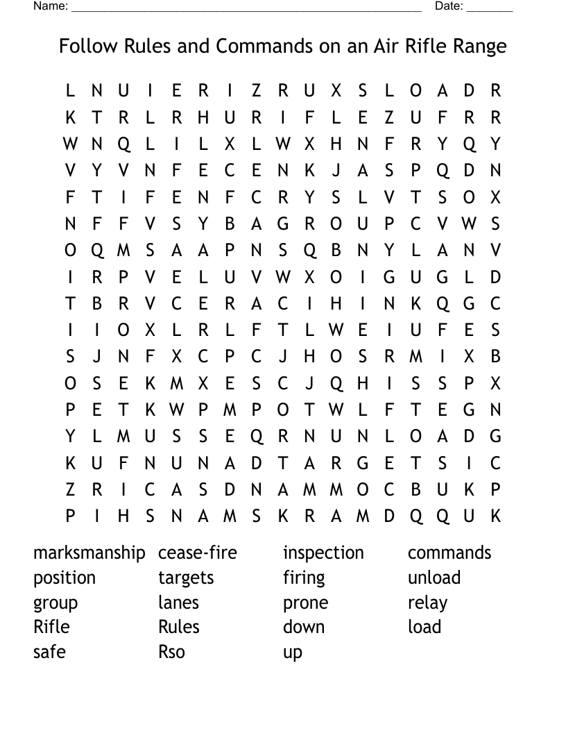 Follow Rules and Commands on an Air Rifle Range Word Search