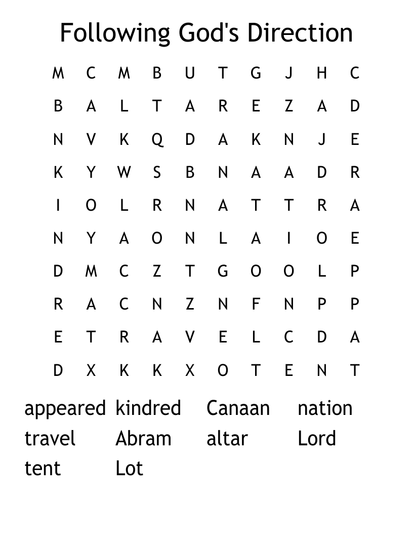 Following God's Direction Word Search