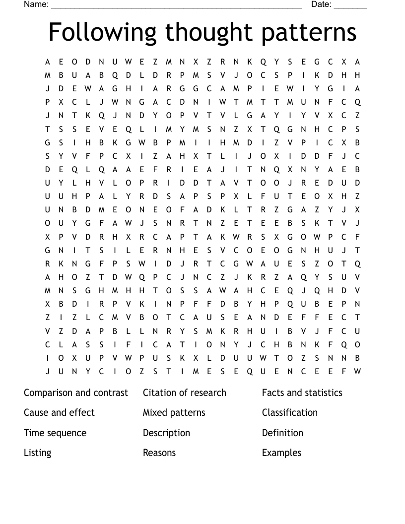 Following thought patterns  Word Search
