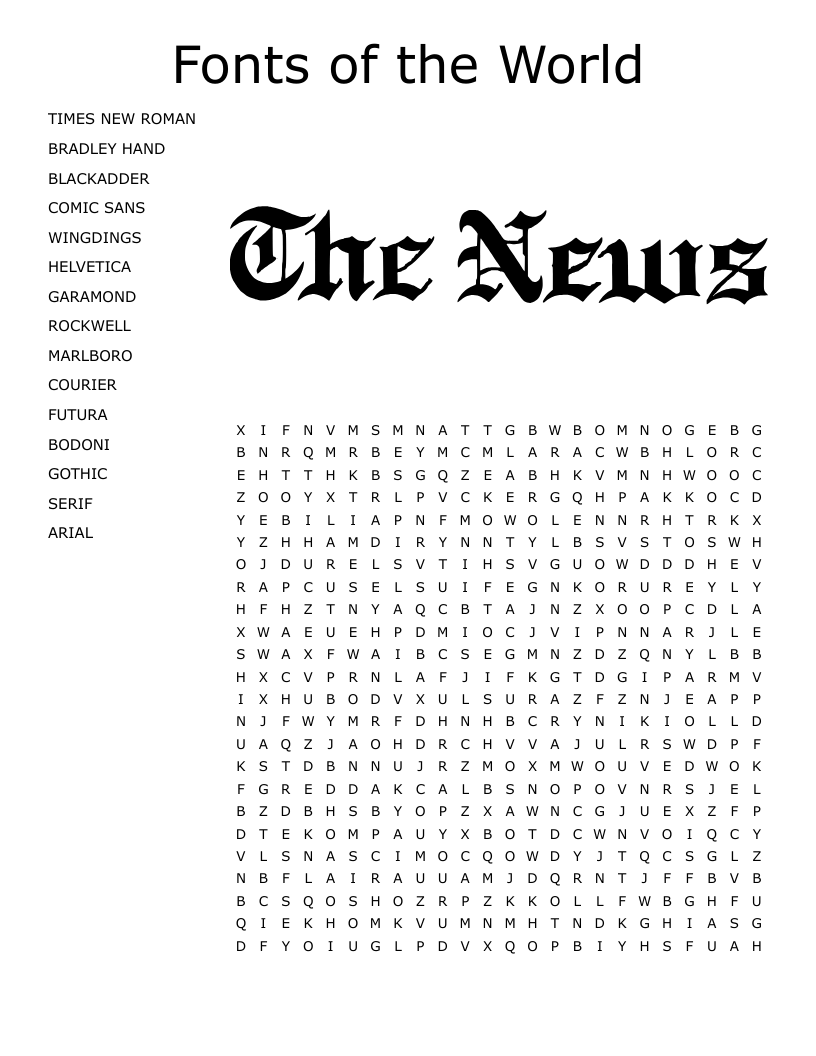 Fonts of the World Word Search