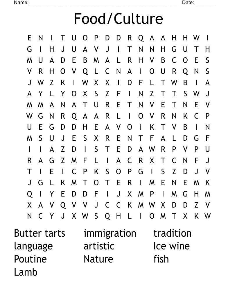 Food/Culture Word Search