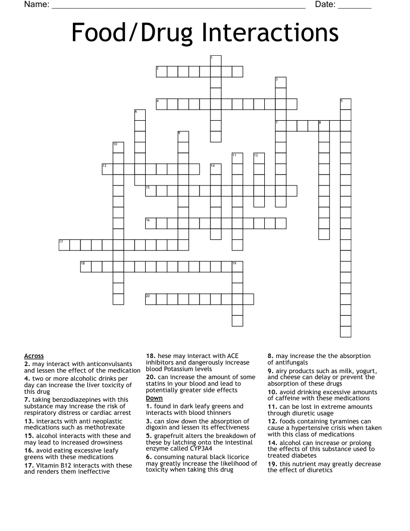 Food/Drug Interactions Crossword