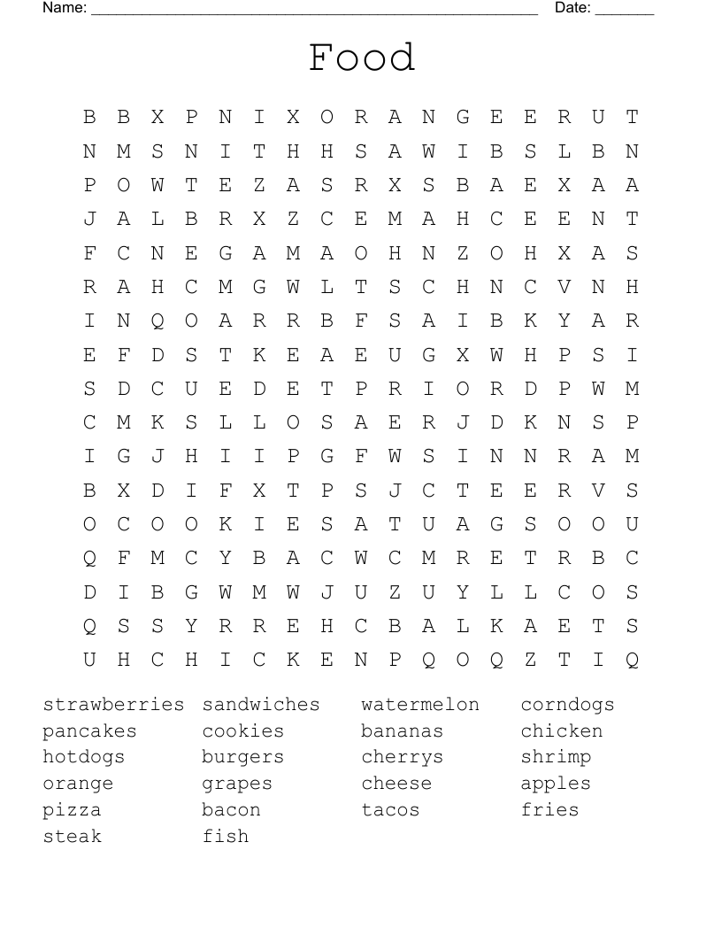 Food Word Search