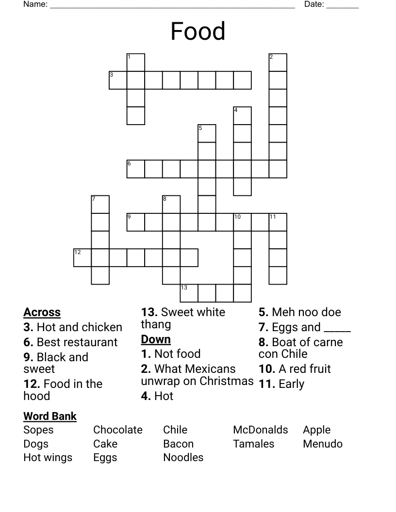 Food Crossword