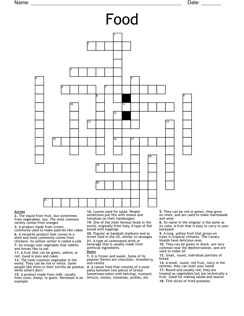 Food Crossword