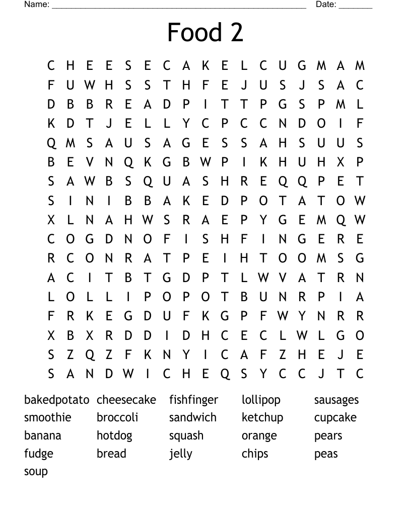 Food 2 Word Search