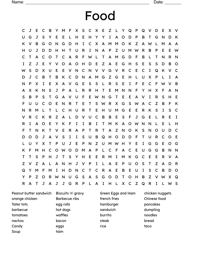 Food Word Search
