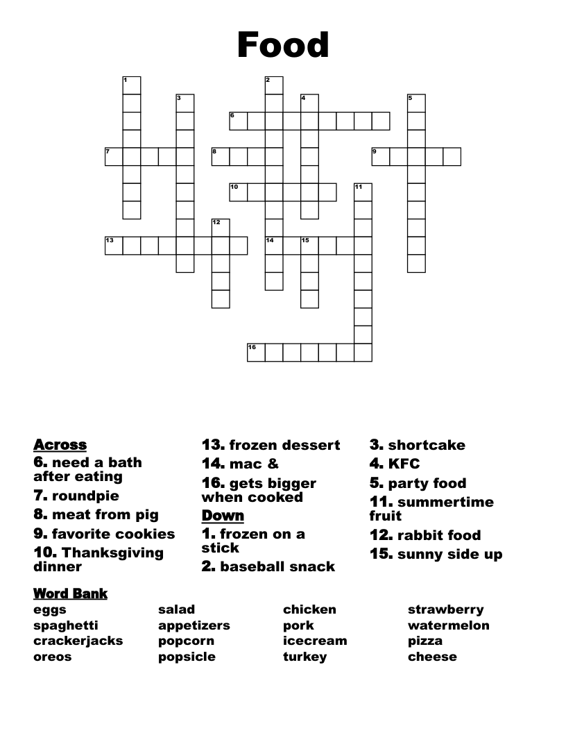 Food Crossword