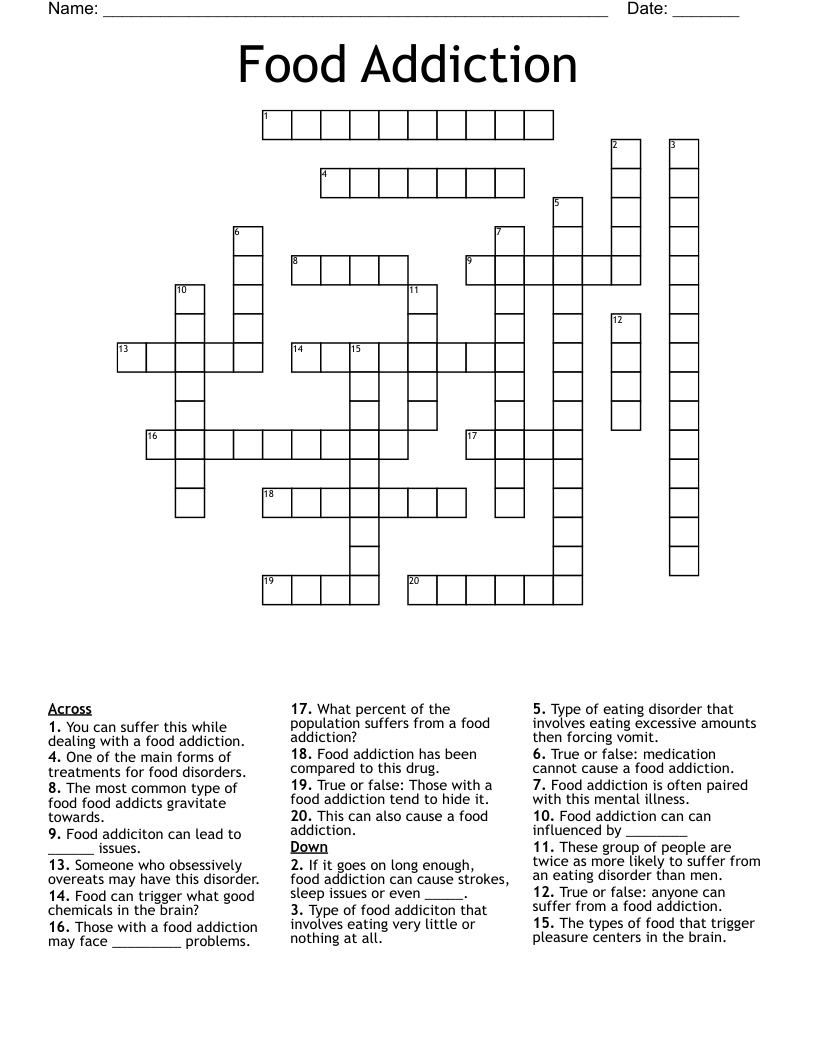 Food Addiction Crossword