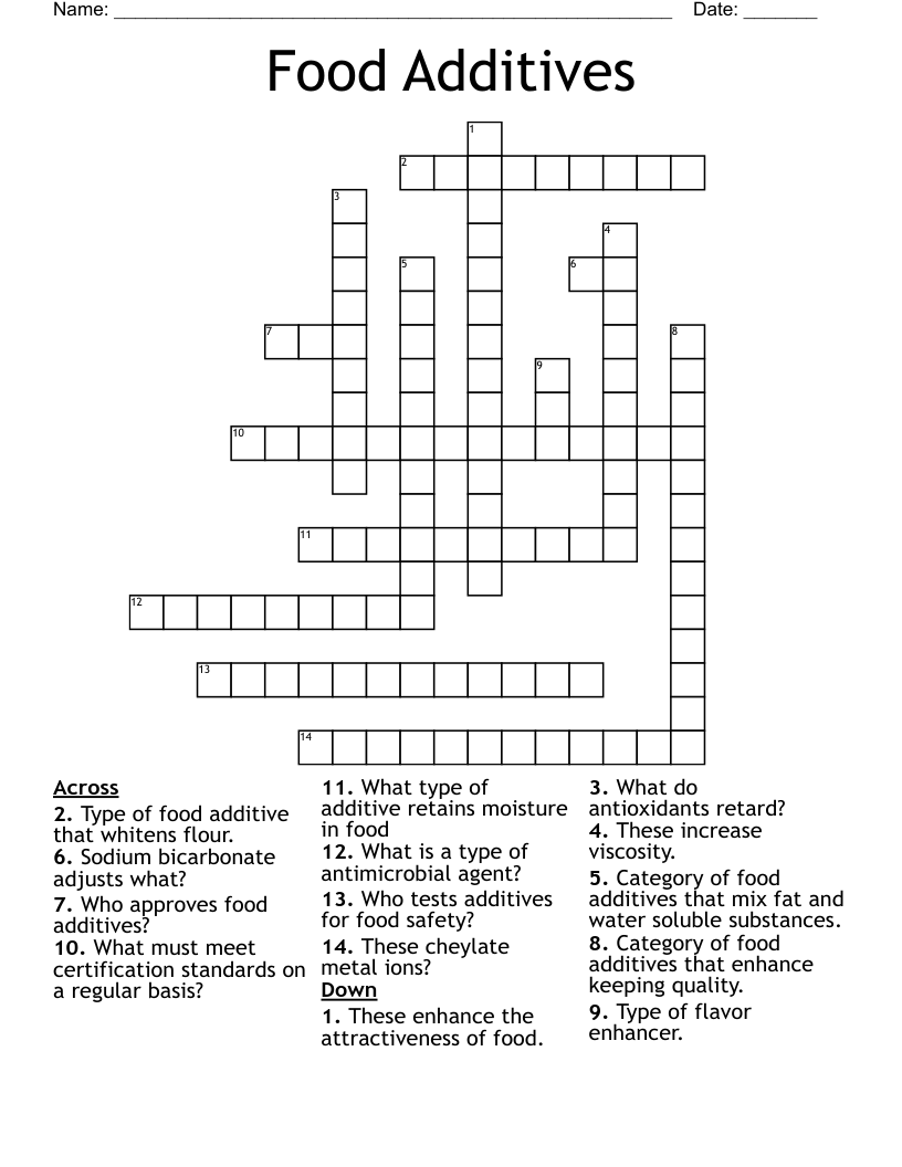 Food Additives Crossword