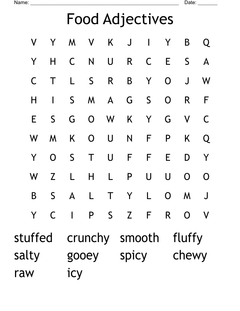 Food Adjectives Word Search