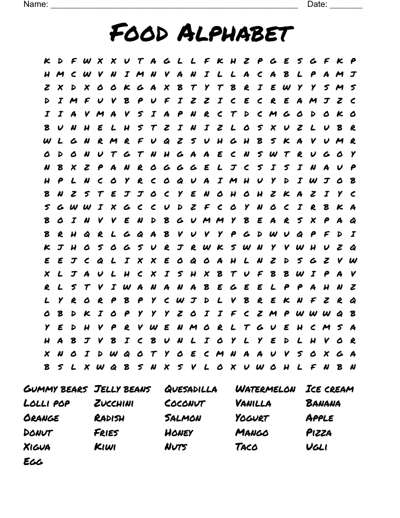 Food Alphabet Word Search