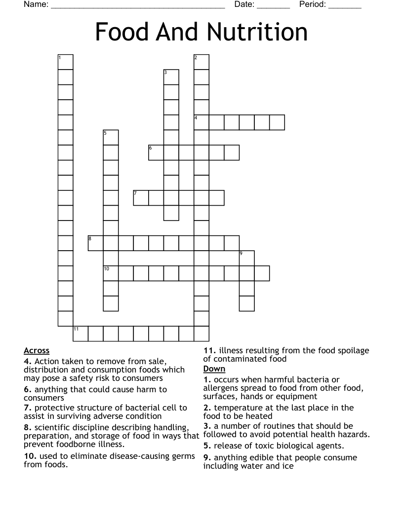 Food And Nutrition Crossword