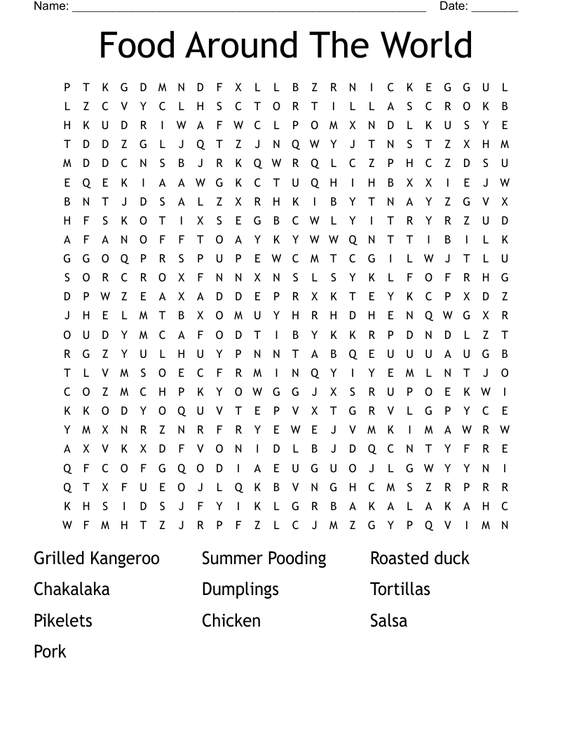 Food Around The World Word Search