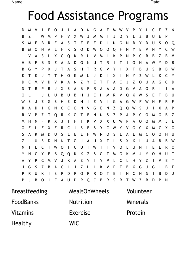 Food Assistance Programs Word Search