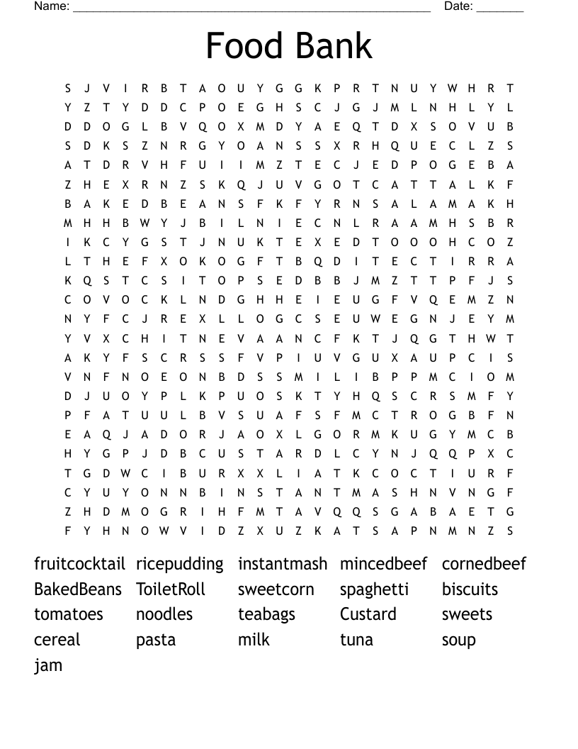 Food Bank Word Search