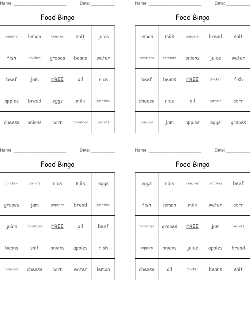 Food Bingo