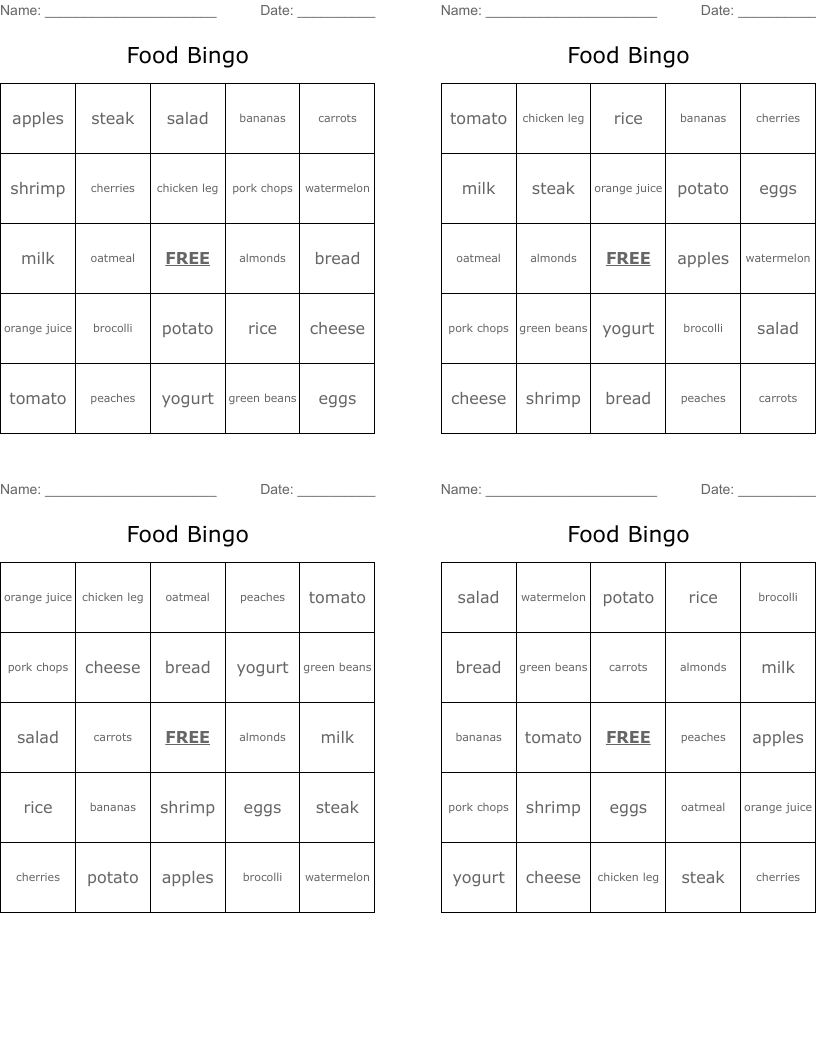 Food Bingo