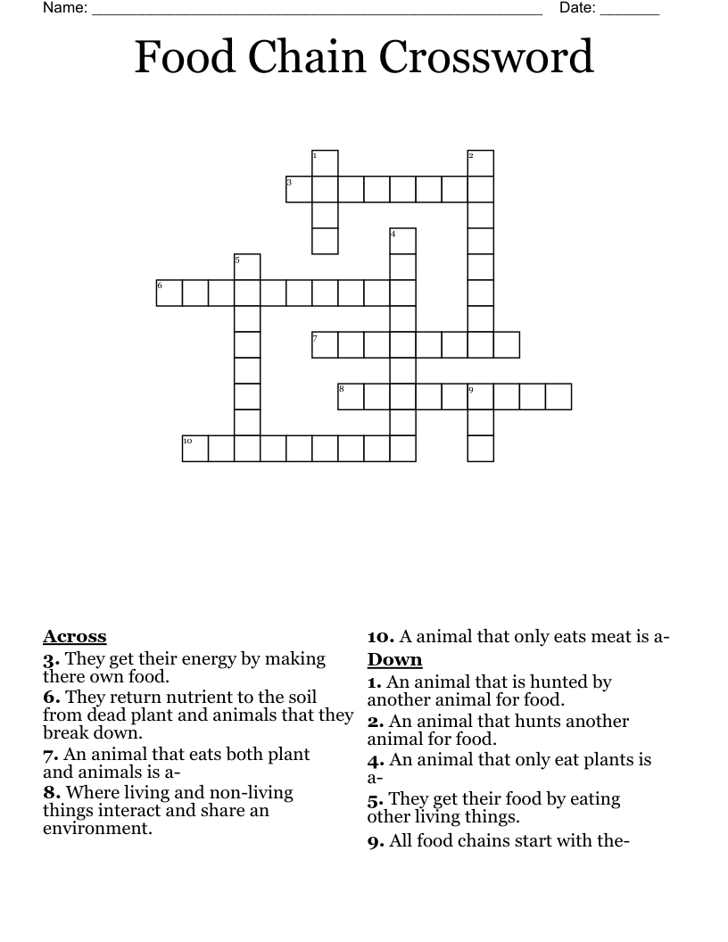 Food Chain Crossword