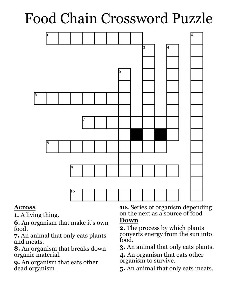Food Chain Crossword Puzzle