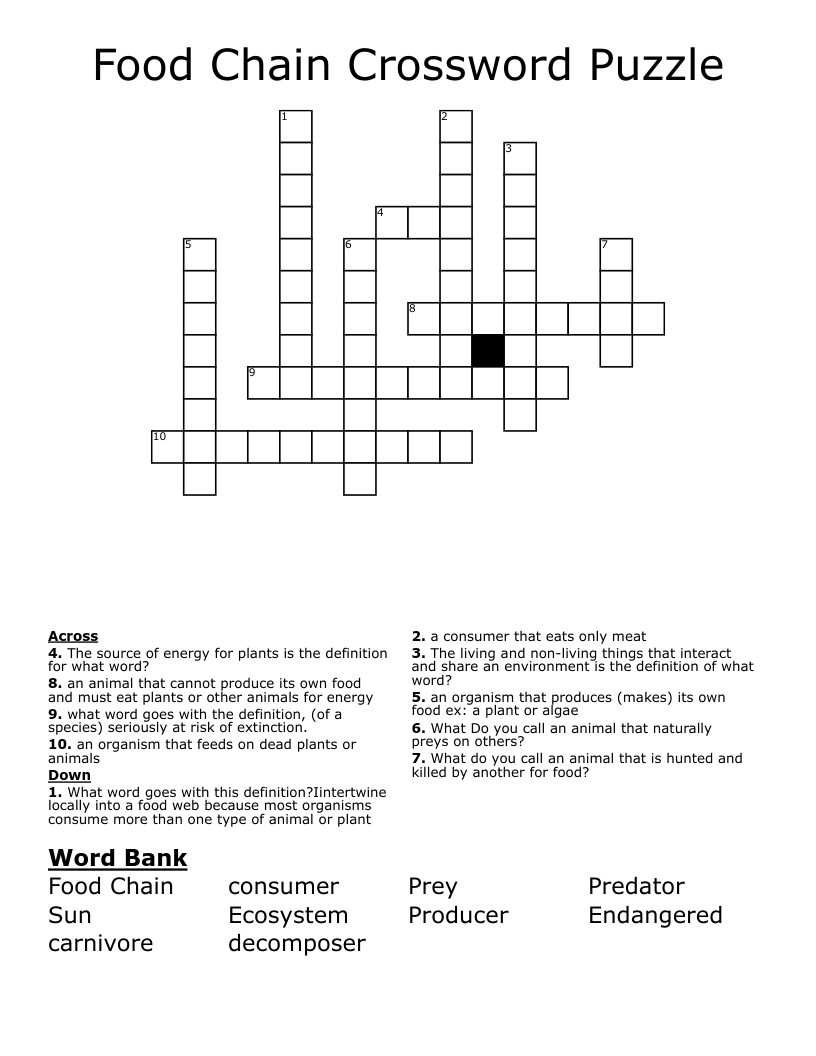 Food Chain Crossword Puzzle 